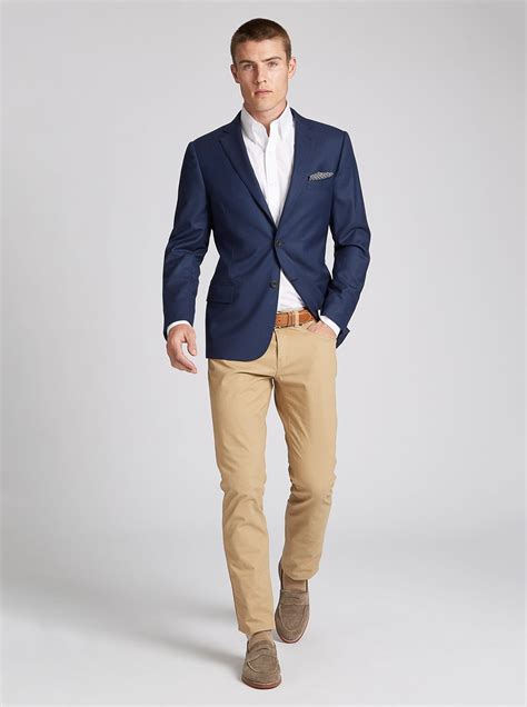 navy jacket with khaki pants